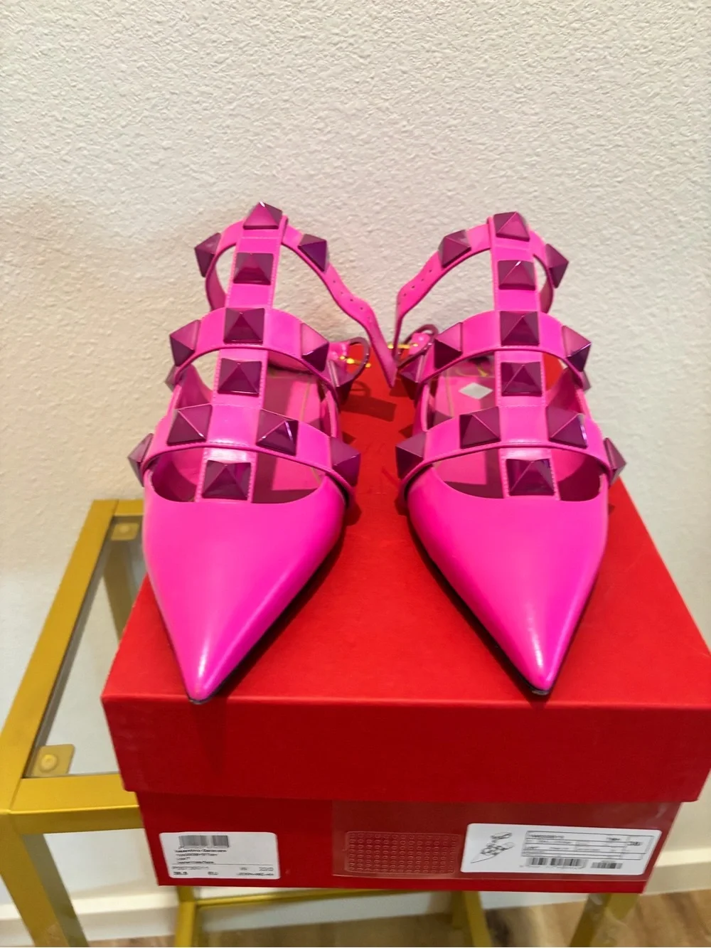Valentino Garavani 'Roman Rockstud' Flats Pink, Size 38.5